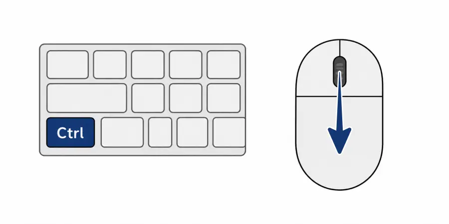 Ctrlキーを押したままマウスホイールを手前（下）に回すと縮小できる