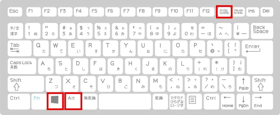 アクティブウィンドウのスクショを撮るショートカットキー「Windows+Alt+PrintScreen」
